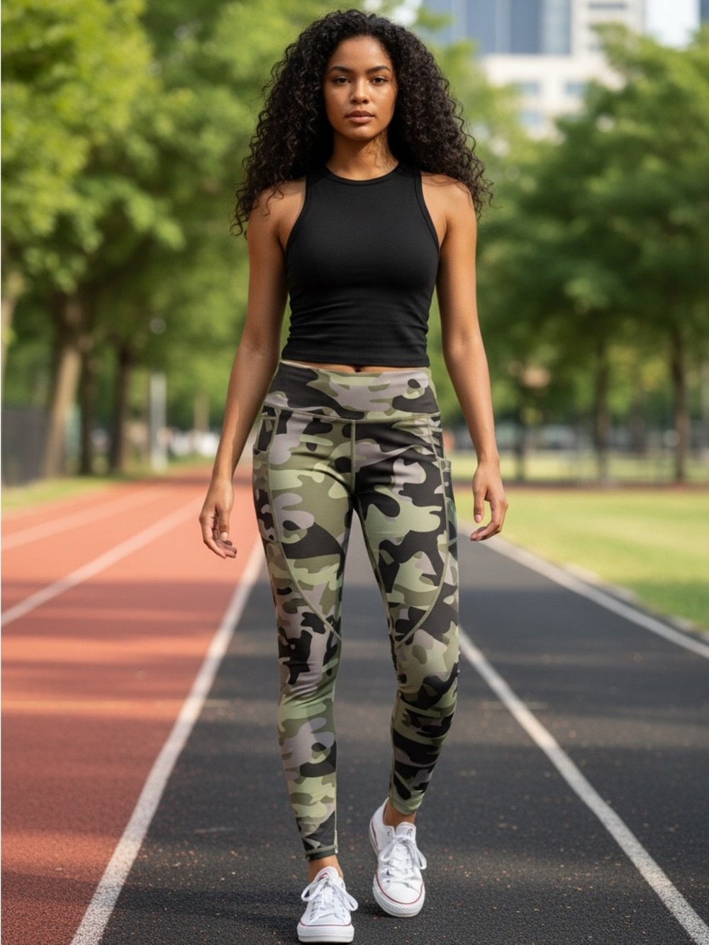 ZYIA Active Green Camo Pocket Leggings Size 8-10 Medium